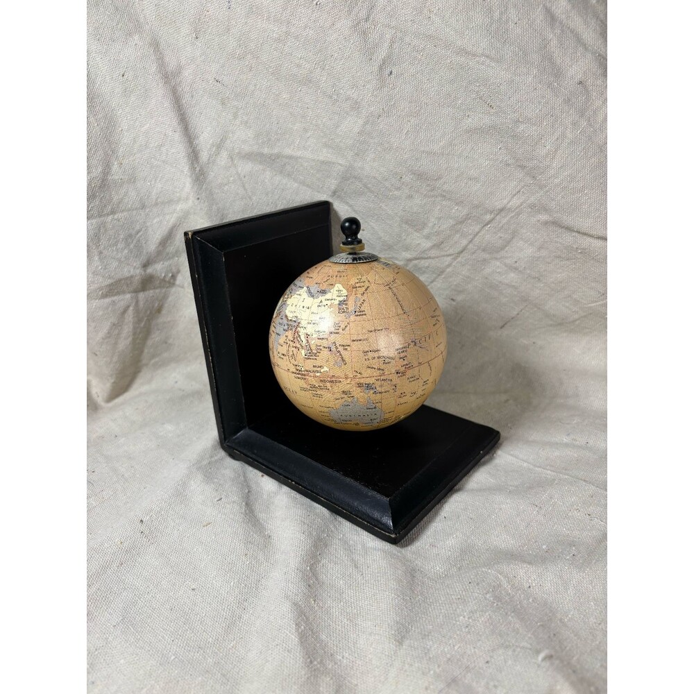 Vintage Pier 1 Rotating Globe Bookend Wood Stands World Map Single Only